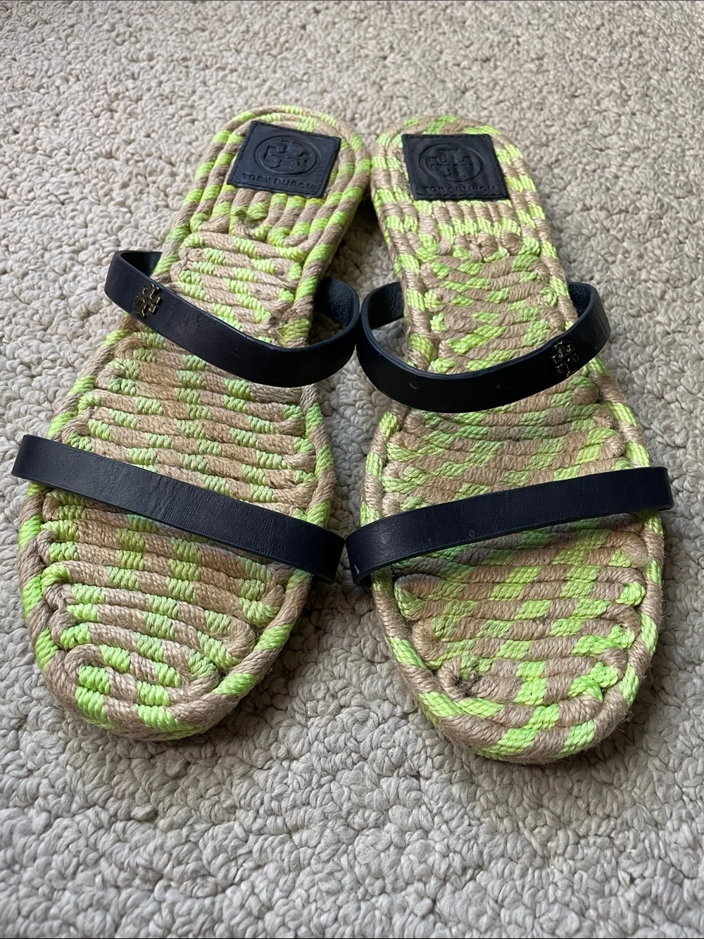 Tory Burch Double Black Leather Strap Sandals